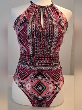 La Vie En Rose Pink Aztec Halter One-Piece Swimsuit